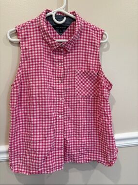 Tommy Hilfiger Pink and White Gingham Sleeveless Button-Up Blouse